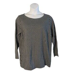 Talbots 2X Black White Houndstooth Heavy Knit Shirt Top